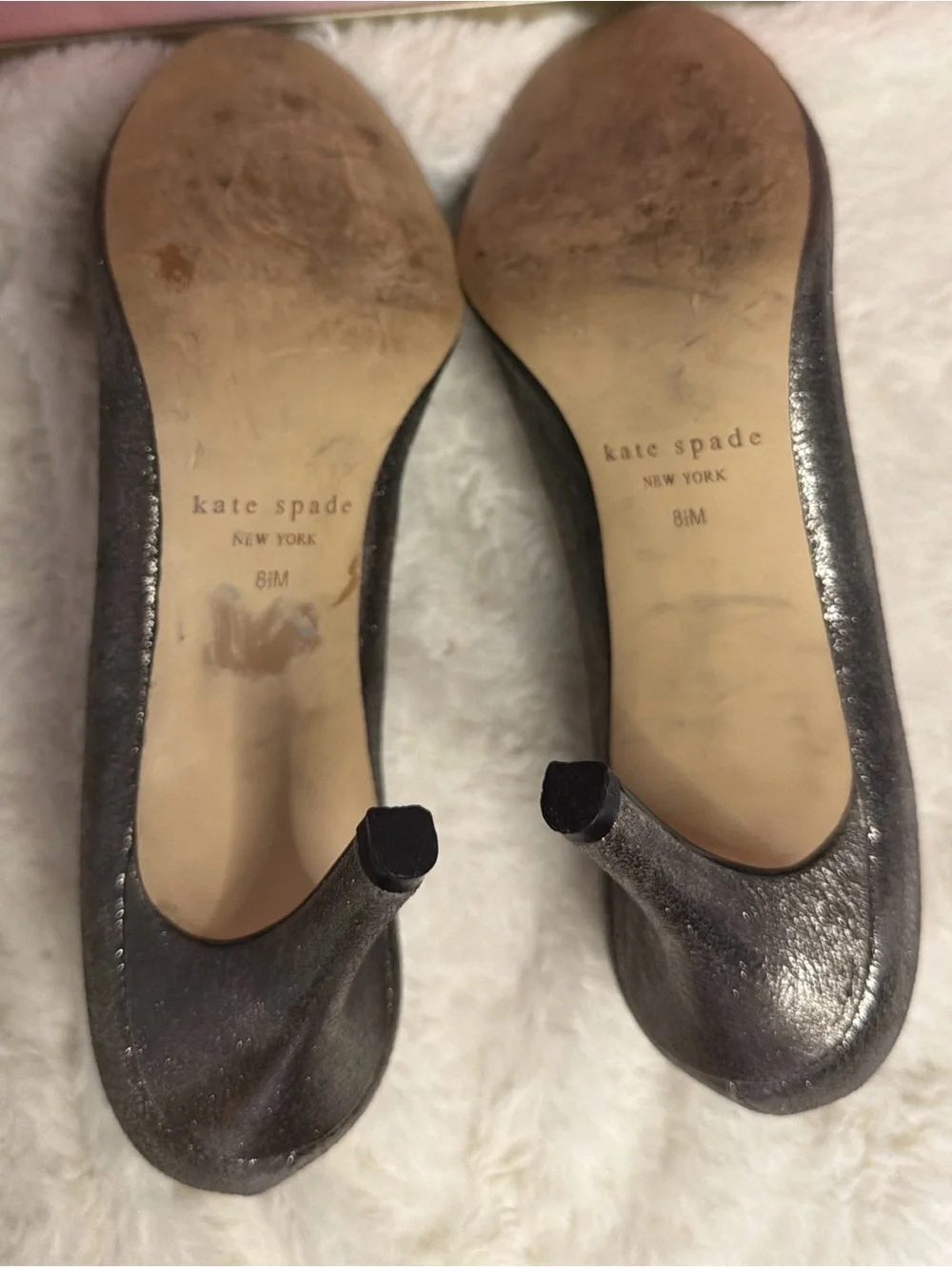 Kate Spade Bow Peep Toe Heels Metallic Pewter Pumps Size 8.5M Wedding Party